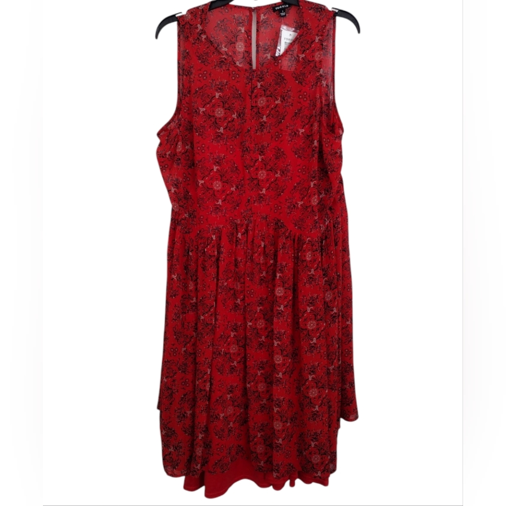 Torrid NWT Red Sleeveless V-Neck Printed  Midi dress Size 1 (1X)